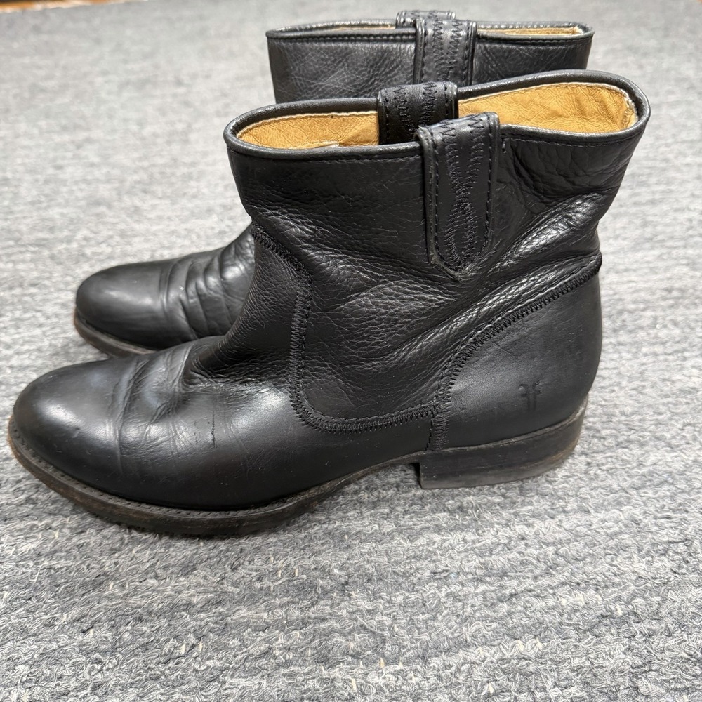 Frye Anna Shortie Leather Pull On Boots Women 9.5 Black Western Boho Cowgirl